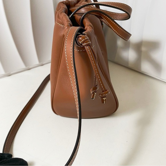 CELINE Triomphe Brown Leather Drawstring Bucket Bag - Picture 4 of 11